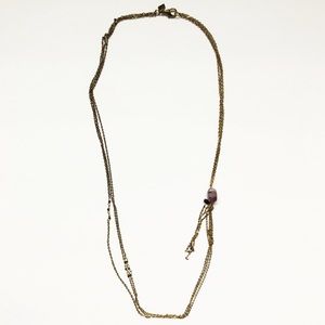 Boho brassy gold & amethyst stone fringe necklace